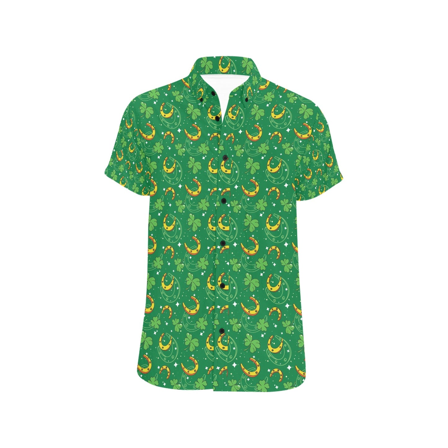 Shamrock With Horse Shoes Print Design LKS305 Men Short Sleeve Button Up Shirt