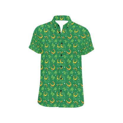 Shamrock With Horse Shoes Print Design LKS305 Men Short Sleeve Button Up Shirt