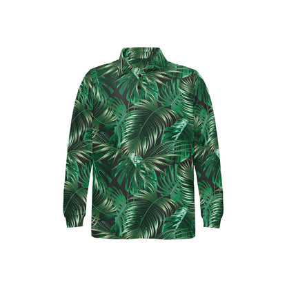 Tropical Flower Pattern Print Design TF012 Long Sleeve Polo Shirt For Men's