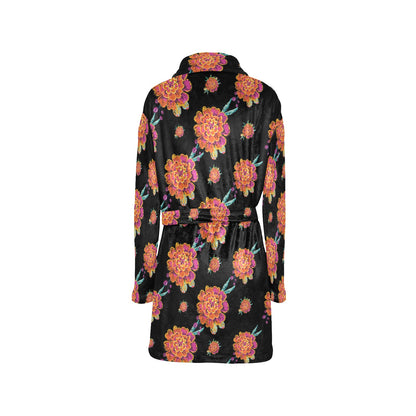 Marigold Pattern Print Design 01 Women's Fleece Robe