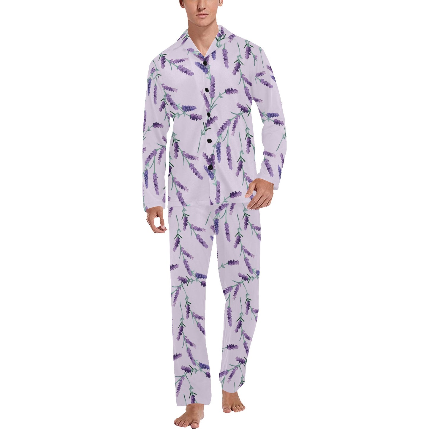 Lavender Pattern Print Design 02 Men's Long Pajama Set