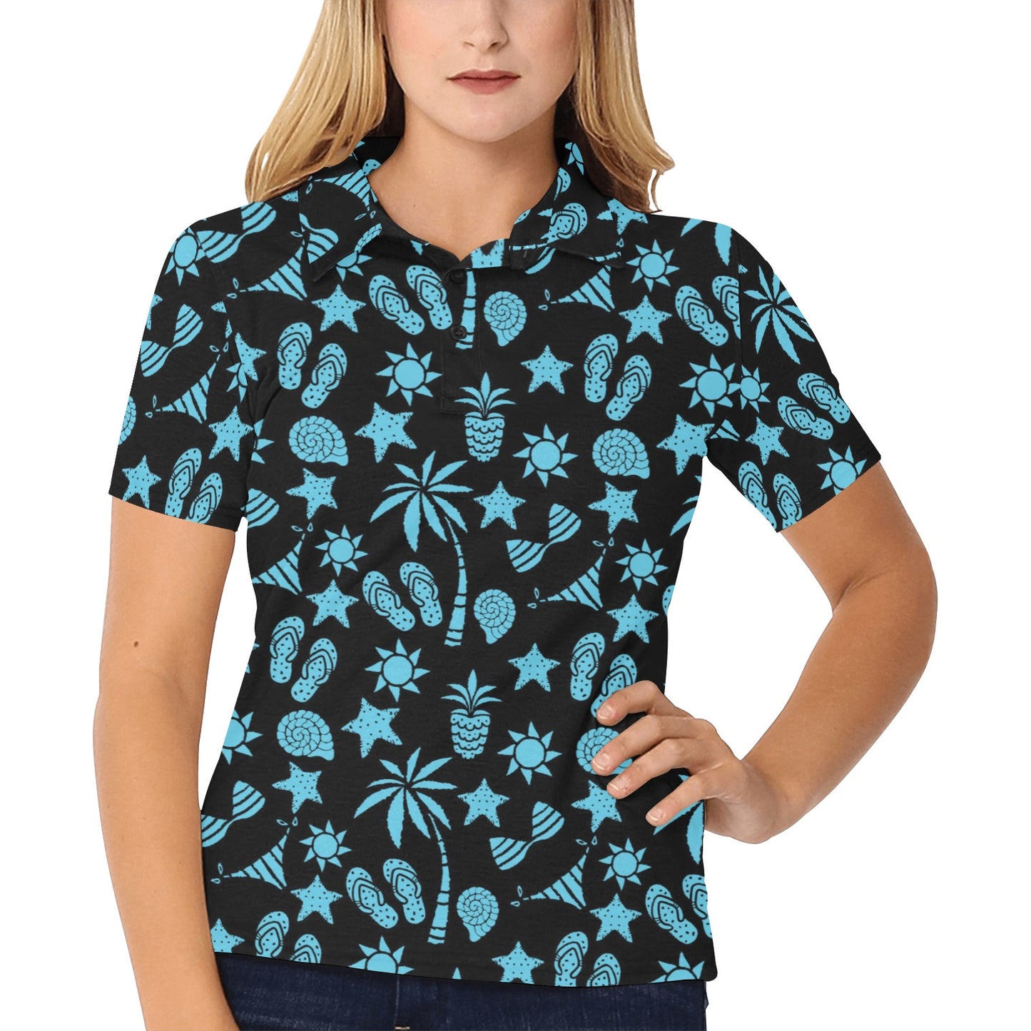 Beach Scene Pattern Print Design 03 Women's Polo Shirt