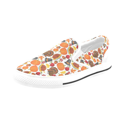 Thanksgiving Print Design LKS304 White Slip Ons Canvas Women's Shoes