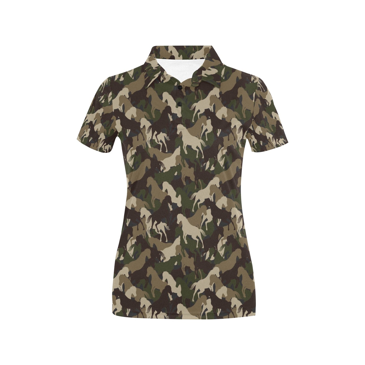 Horse Camo Themed Design Print Women's Polo Shirt