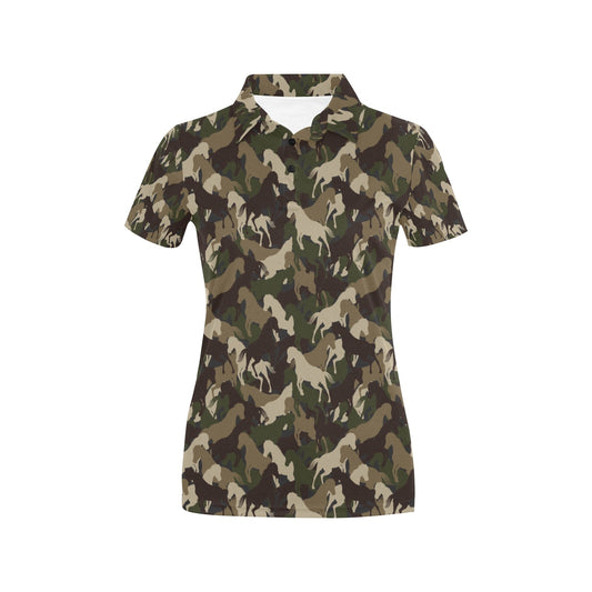 Horse Camo Themed Design Print Women's Polo Shirt