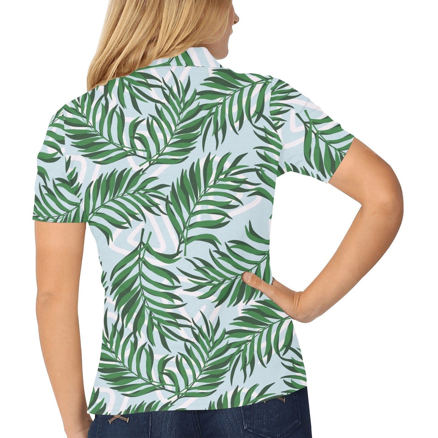 Palm Leaves Pattern Print Design PL06 Women's Polo Shirt