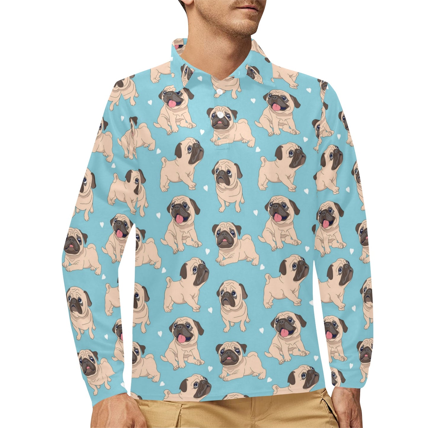 Pug Pattern Print Design A03 Long Sleeve Polo Shirt For Men's