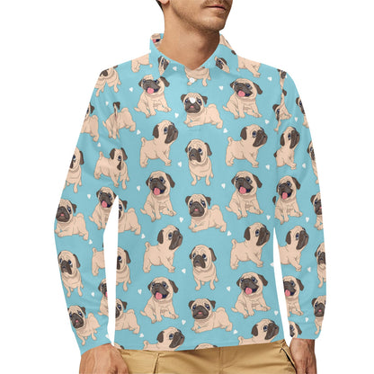 Pug Pattern Print Design A03 Long Sleeve Polo Shirt For Men's