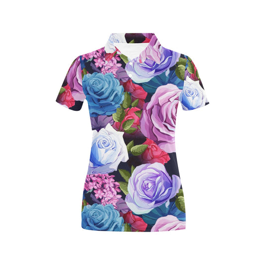 Rose Pattern Print Design RO09 Women's Polo Shirt