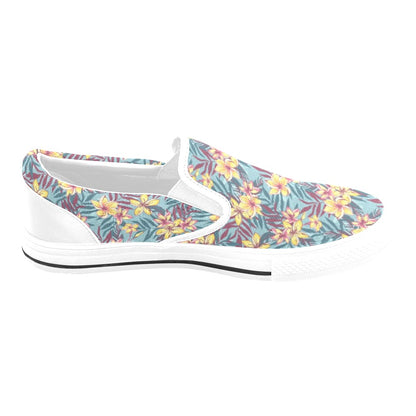 Summer Floral Print Design LKS304 White Slip Ons Canvas Women's Shoes
