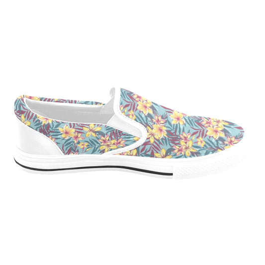 Summer Floral Print Design LKS304 White Slip Ons Canvas Women's Shoes