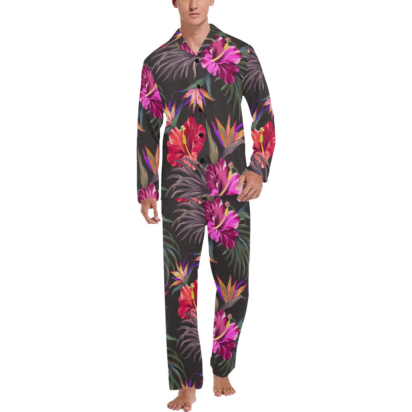 Hibiscus Pattern Print Design HB014 Men's Long Pajama Set