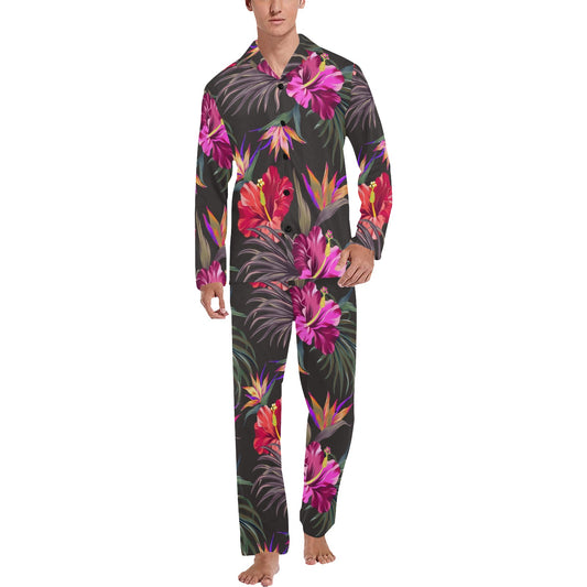 Hibiscus Pattern Print Design HB014 Men's Long Pajama Set