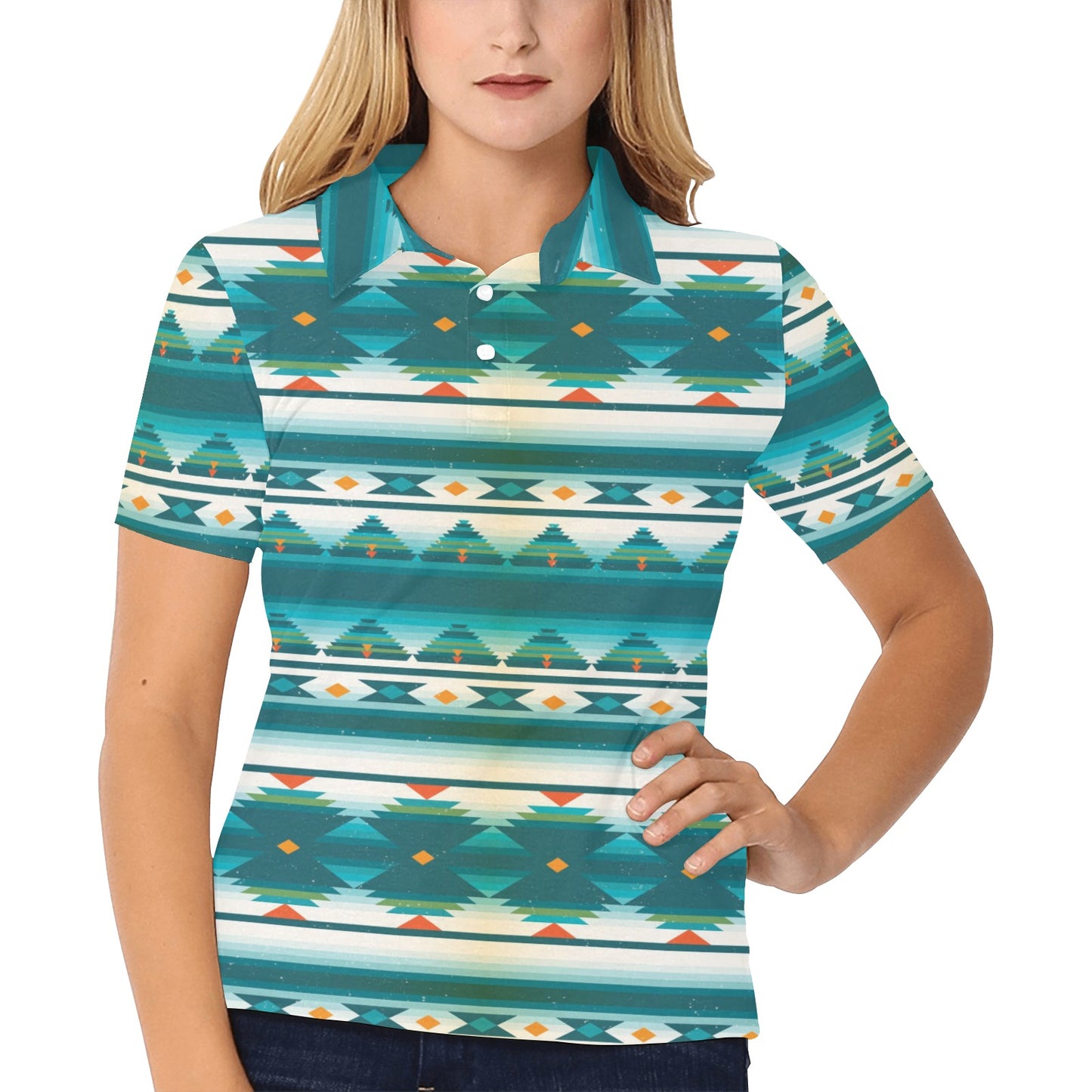 Blue Tribal Aztec Women's Polo Shirt