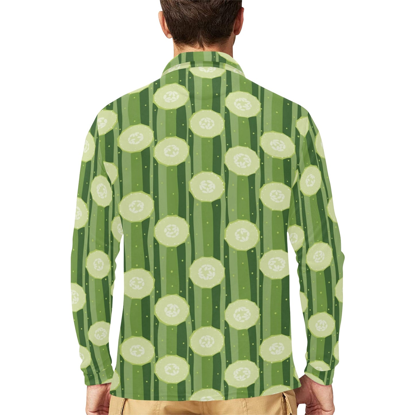 Cucumber Pattern Print Design CC03 Long Sleeve Polo Shirt For Men's