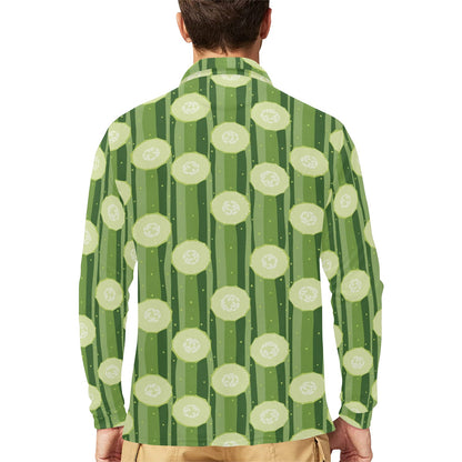Cucumber Pattern Print Design CC03 Long Sleeve Polo Shirt For Men's