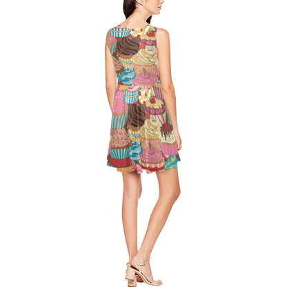 Cupcake Pattern Print Design CP01 Sleeveless Dress