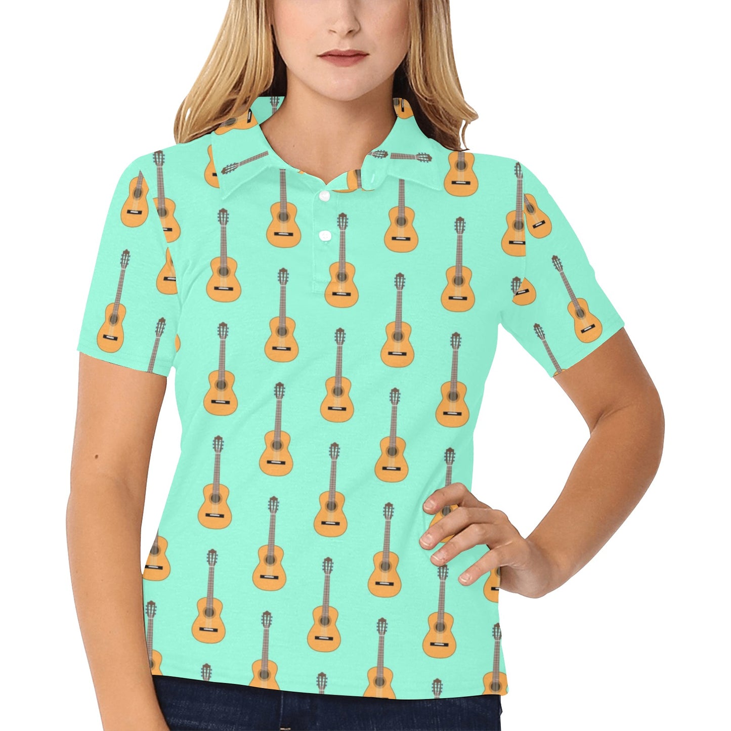 Acoustic Guitar Print Design LKS403 Women's Polo Shirt