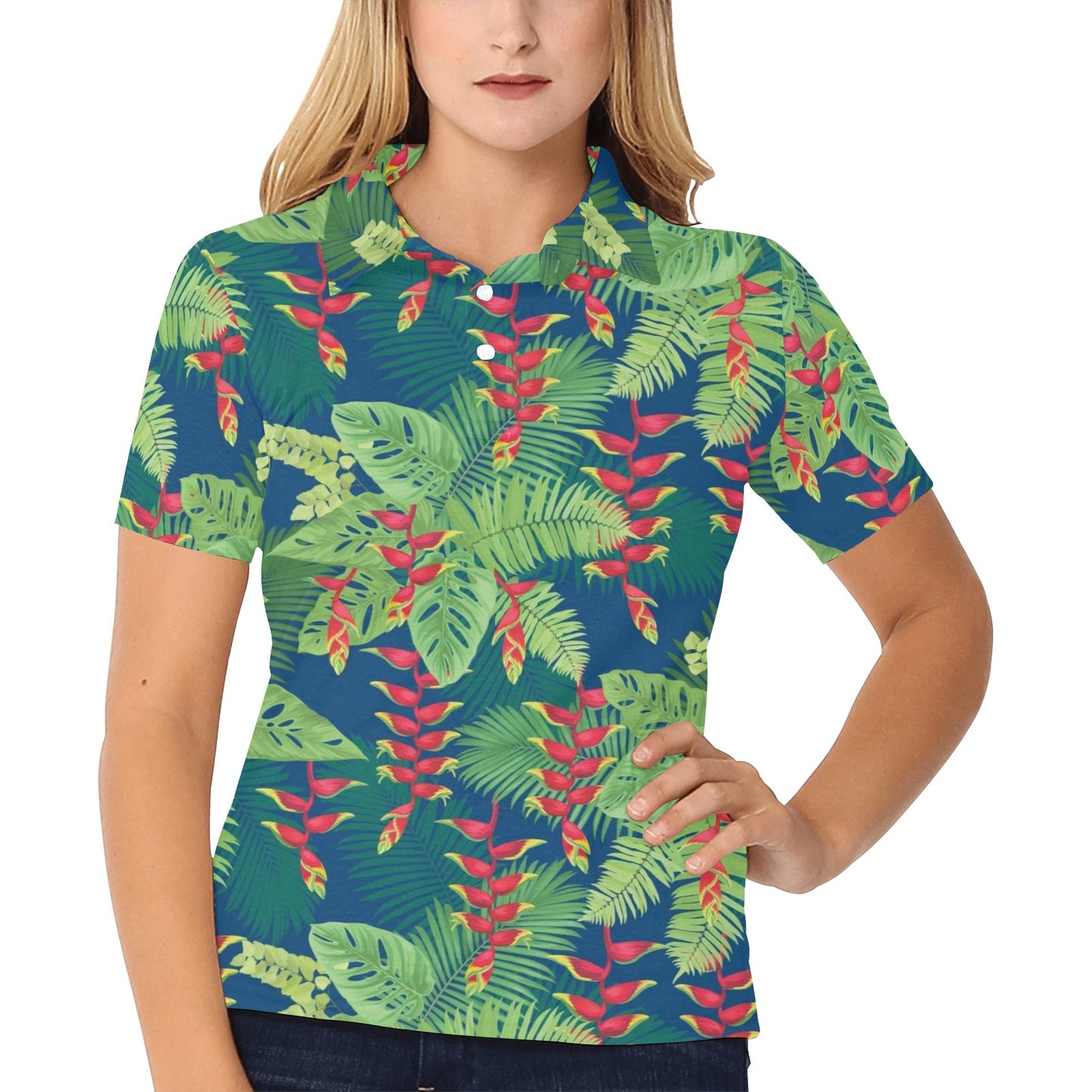 Heliconia Pattern Print Design HL08 Women's Polo Shirt