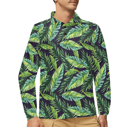 Tropical Flower Pattern Print Design TF06 Long Sleeve Polo Shirt For Men's