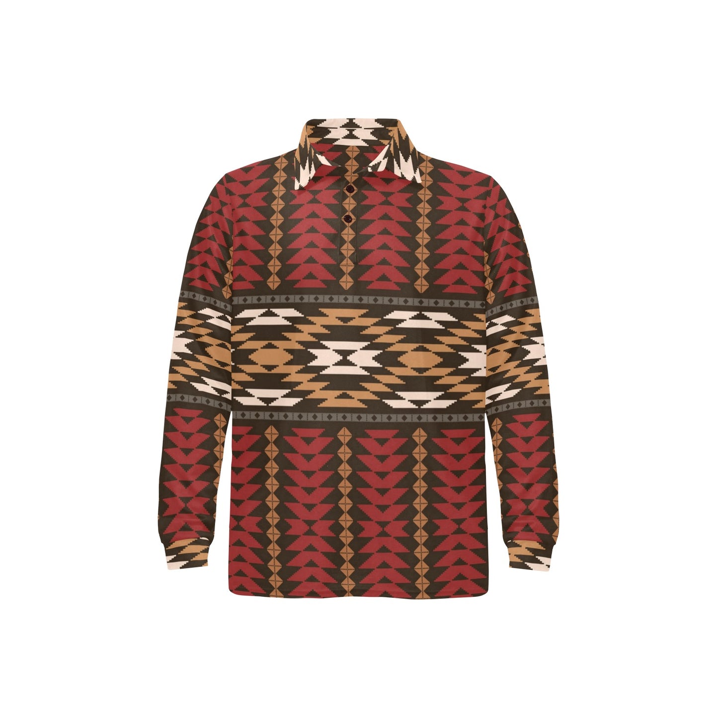 Native Pattern Print Design A02 Long Sleeve Polo Shirt For Men's