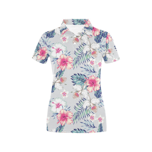 Hibiscus Print Women's Polo Shirt