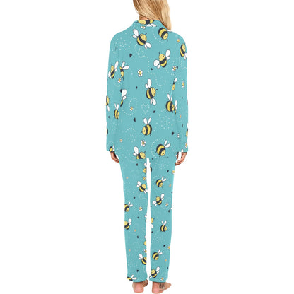 Bee Pattern Print Design BEE02 Women's Long Pajama Set