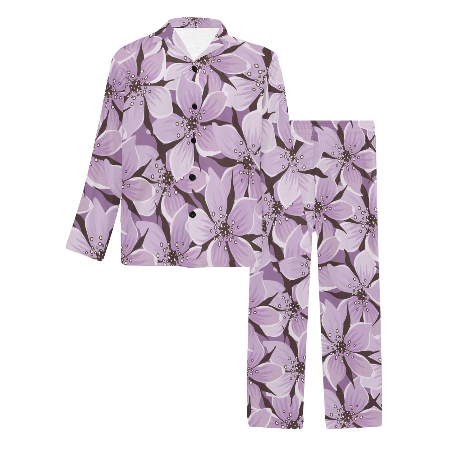 Lilac Pattern Print Design 01 Men's Long Pajama Set