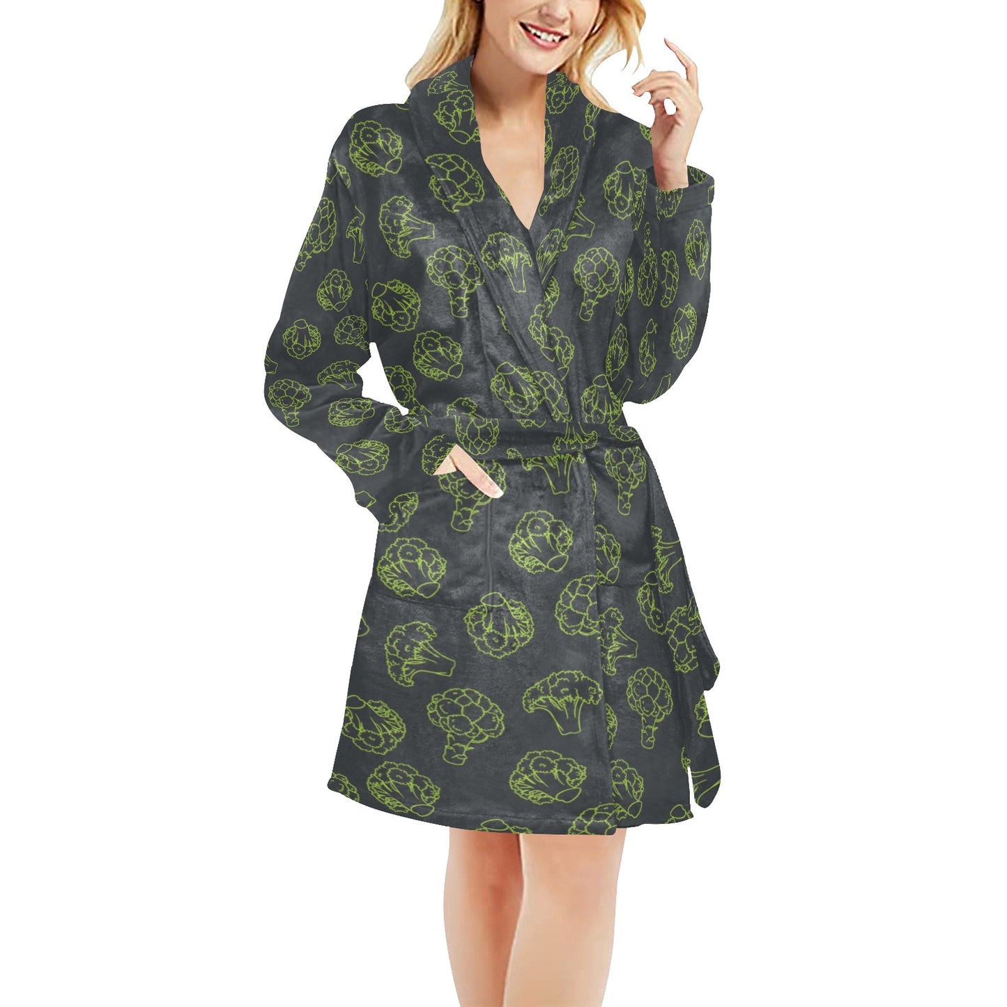 Broccoli Pattern Print Design 01 Women's Fleece Robe