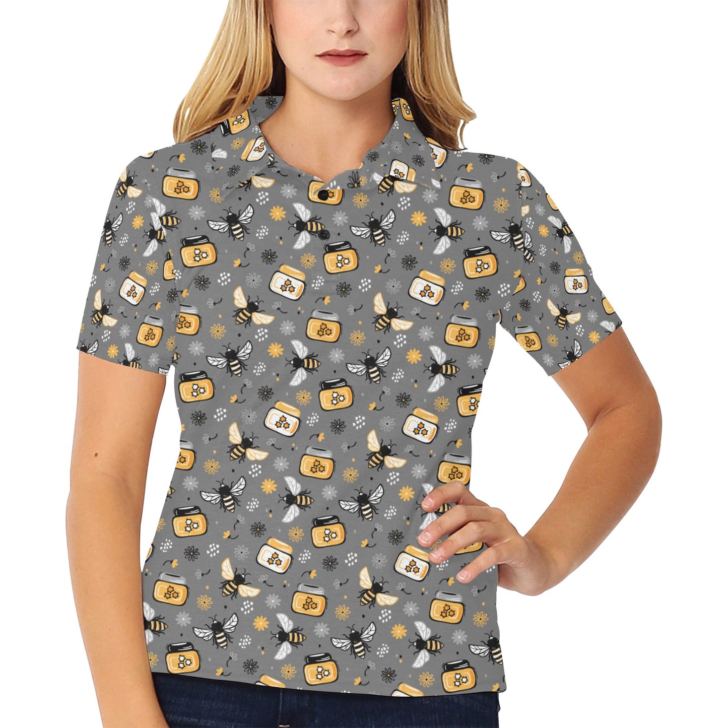 Honey Bee Print Design LKS301 Women's Polo Shirt