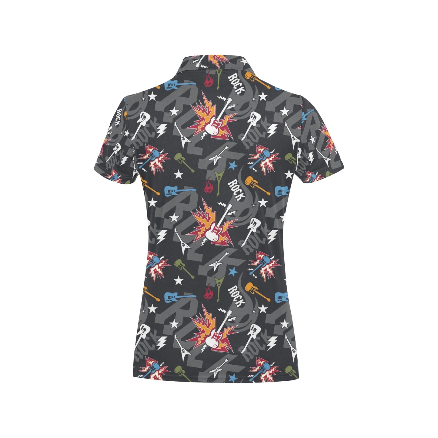 Rock and Roll Pattern Print Design A01 Women's Polo Shirt