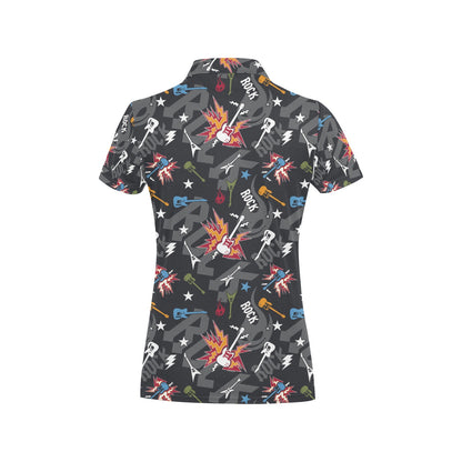 Rock and Roll Pattern Print Design A01 Women's Polo Shirt