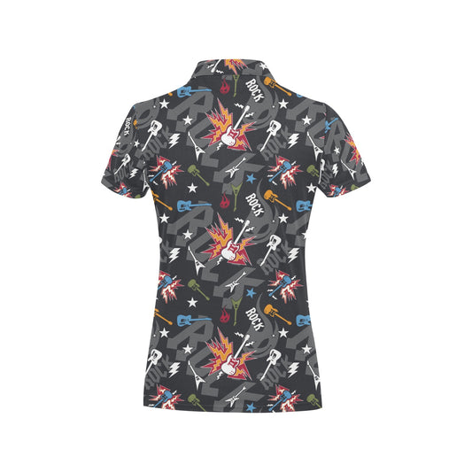 Rock and Roll Pattern Print Design A01 Women's Polo Shirt