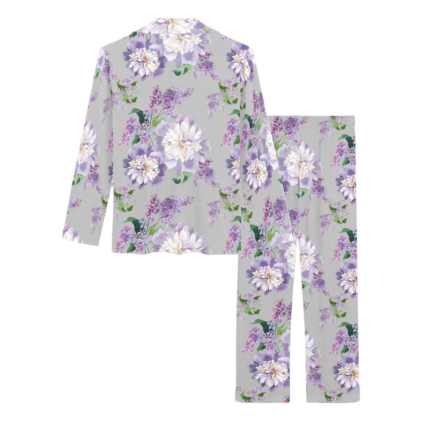 Lilac Pattern Print Design LI07 Women's Long Pajama Set
