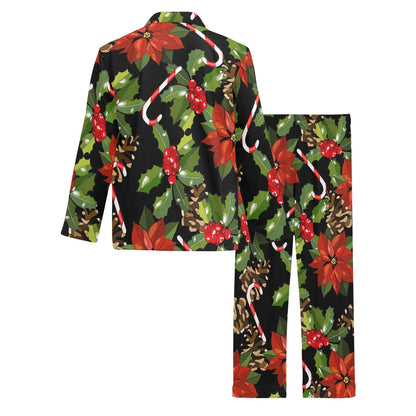 Poinsettia Pattern Print Design POT01 Men's Long Pajama Set