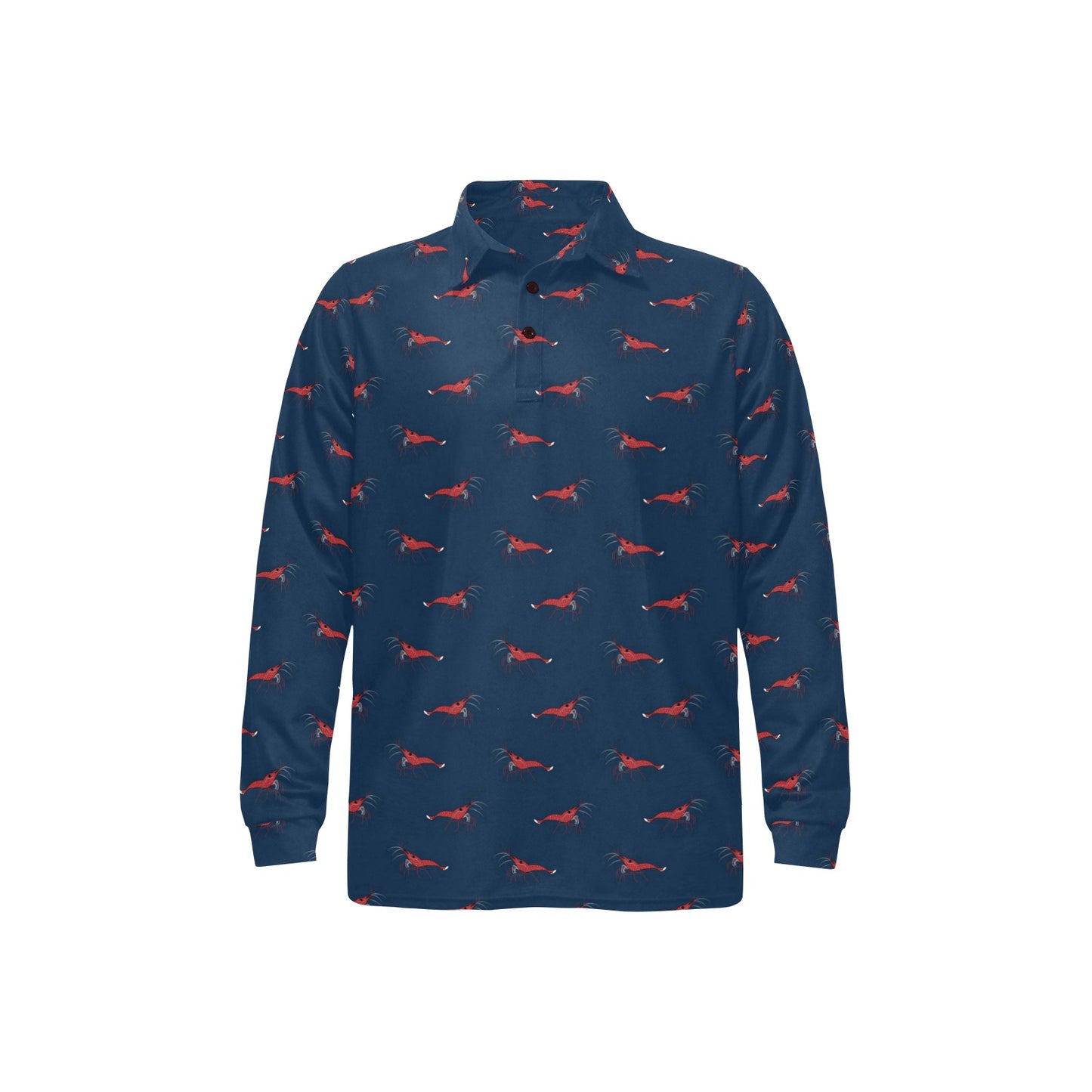Shrimp Print Design LKS305 Long Sleeve Polo Shirt For Men's