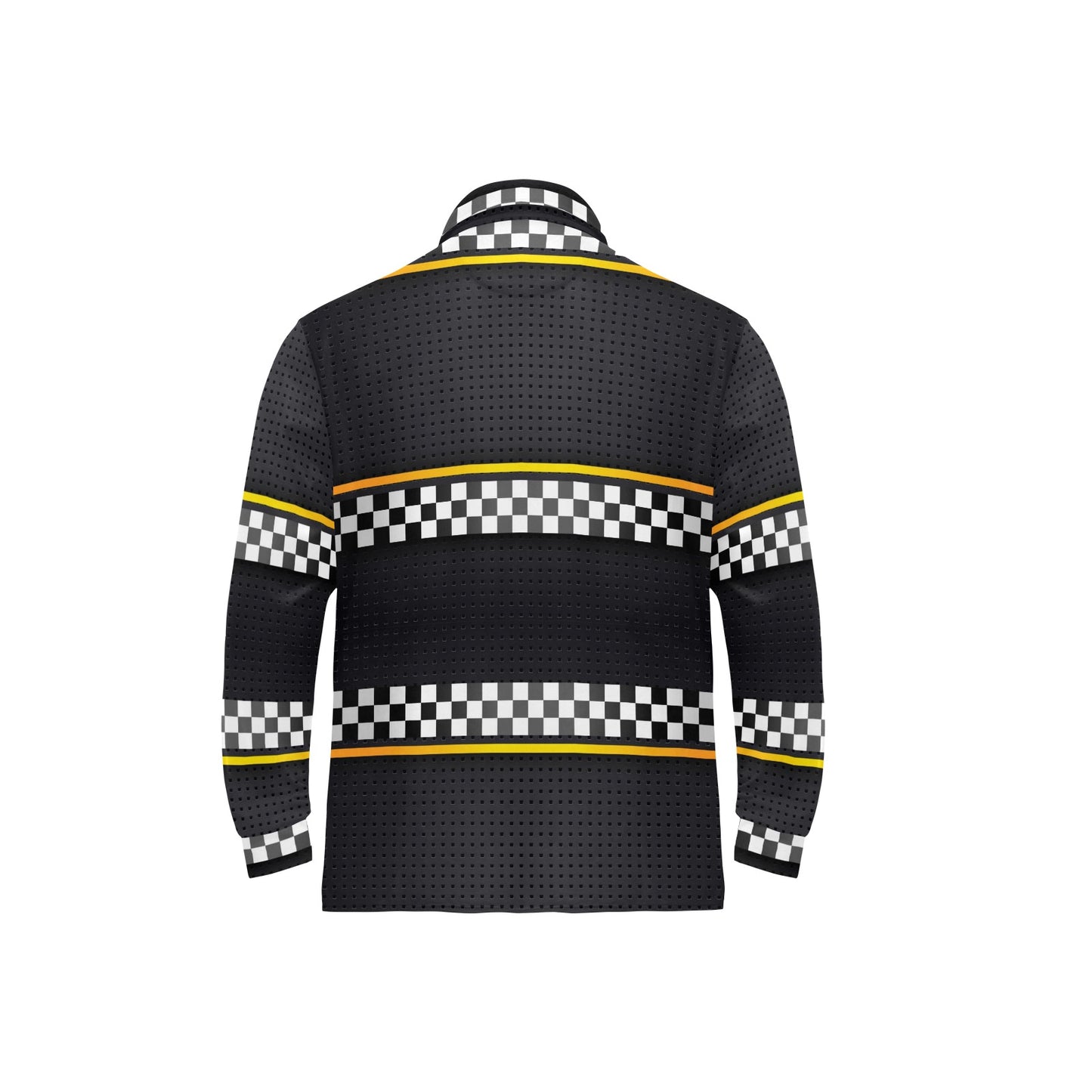 Checkered Flag Yellow Line Style Long Sleeve Polo Shirt For Men's