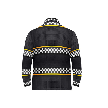 Checkered Flag Yellow Line Style Long Sleeve Polo Shirt For Men's