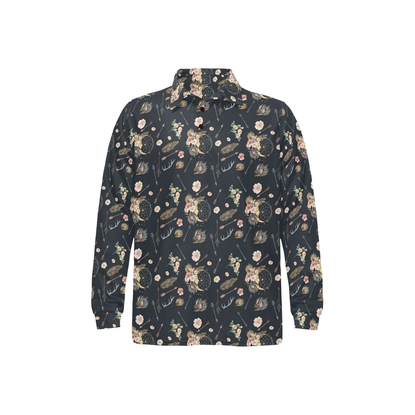 Bohemian Pattern Print Design 09 Long Sleeve Polo Shirt For Men's