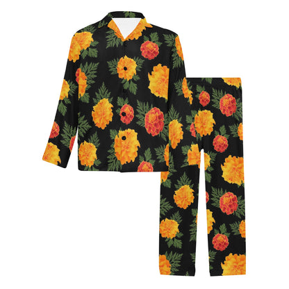 Marigold Pattern Print Design MR05 Men's Long Pajama Set