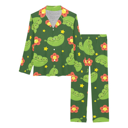 Peas Pattern Print Design A01 Women's Long Pajama Set