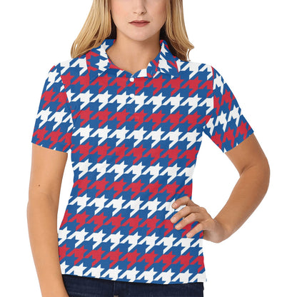 Patriotic Houndstooth Pattern Print Design A02 Women's Polo Shirt