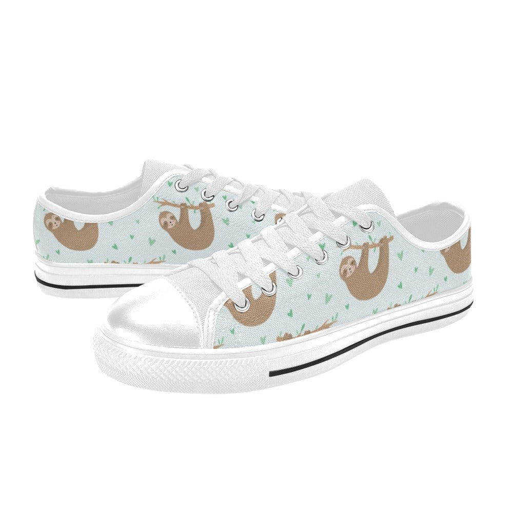 Sloth Print Design LKS308 Women's White Low Top Shoes