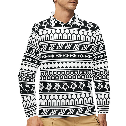 Samoan Pattern Print Design LKS303 Long Sleeve Polo Shirt For Men's