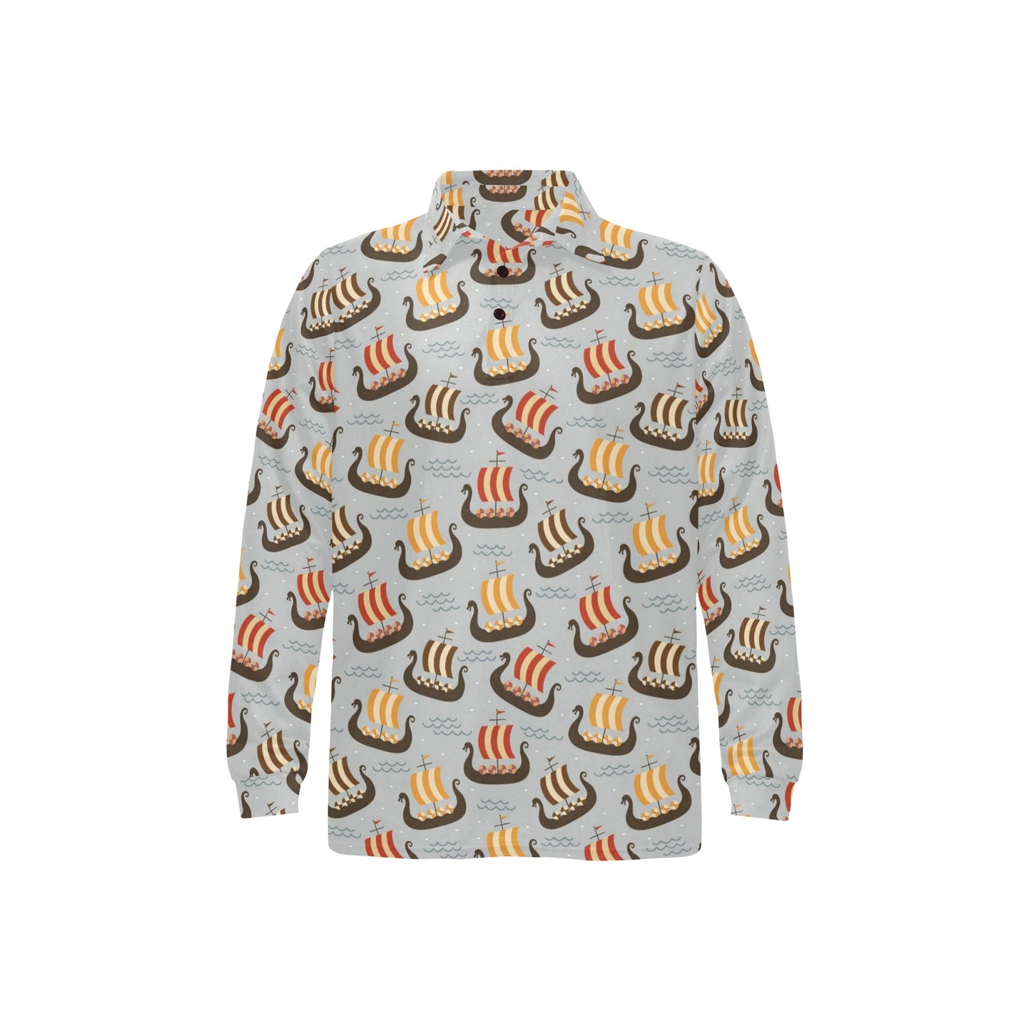 Vikings Print Design LKS308 Long Sleeve Polo Shirt For Men's