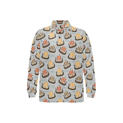 Vikings Print Design LKS308 Long Sleeve Polo Shirt For Men's