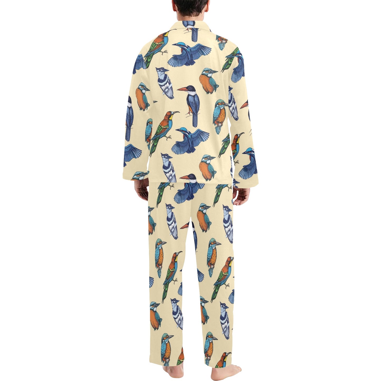 Kingfisher Bird Pattern Print Design 04 Men's Long Pajama Set