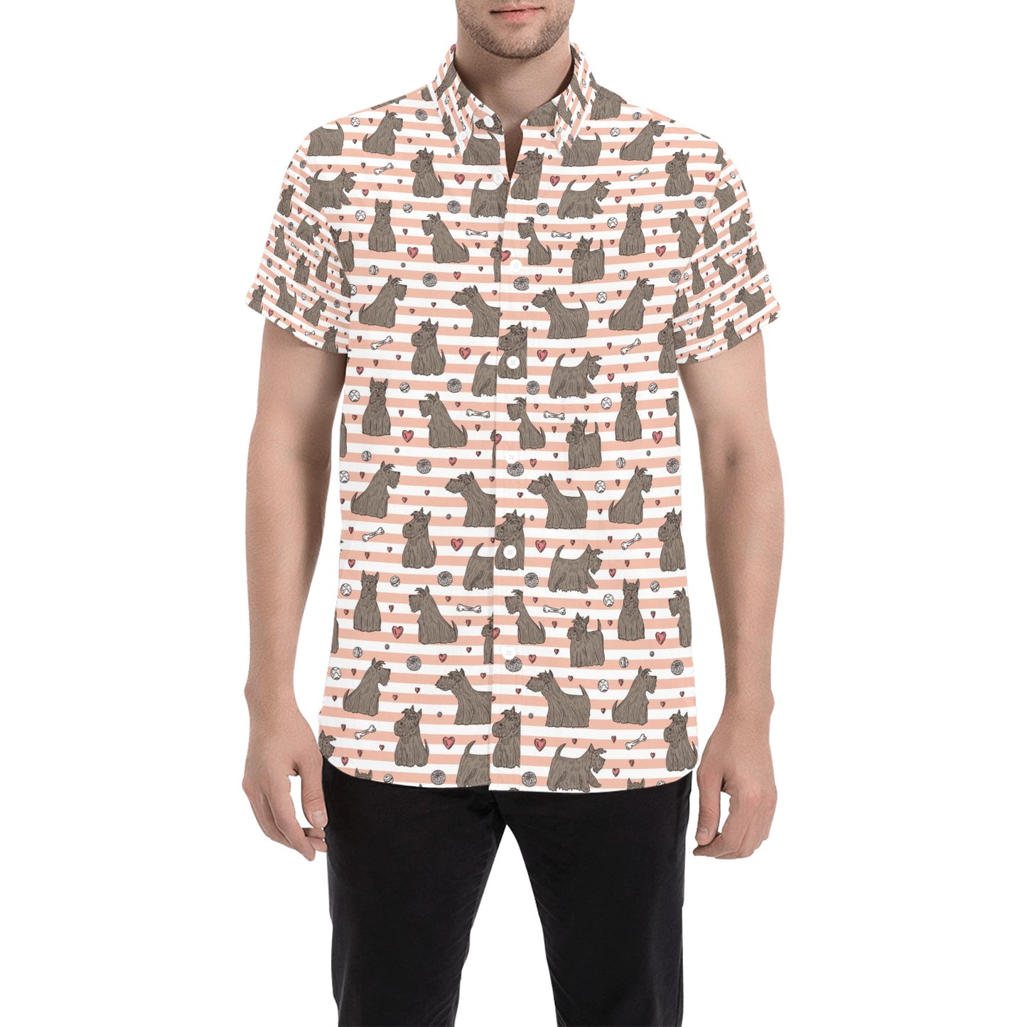 Scottish Terriers Print Design LKS3016 Men Short Sleeve Button Up Shirt