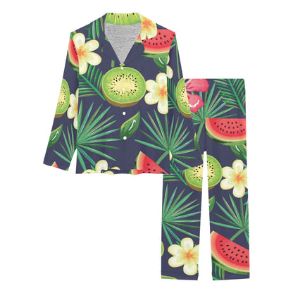 Tropical Fruits Pattern Print Design TF05 Women's Long Pajama Set