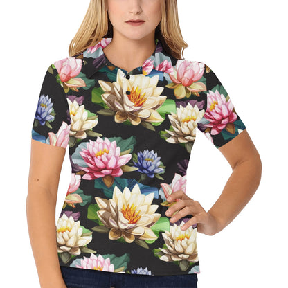 Water Lily Pattern Print Design WL02 Women's Polo Shirt